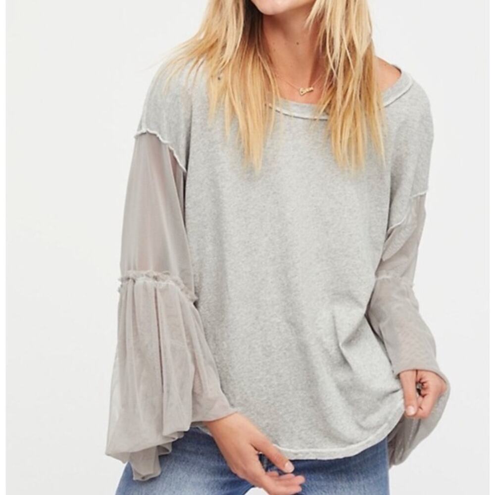 Free People Still Got It Tee Long Mesh Sleeves Boho Size Medium